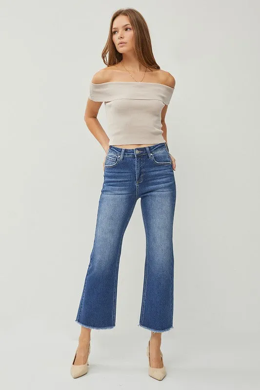 RISEN High Rise Ankle Wide Straight Jeans