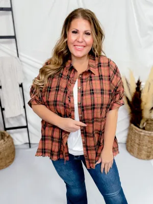 Rosewood Plaid Button Down Short Sleeve Top FINAL SALE