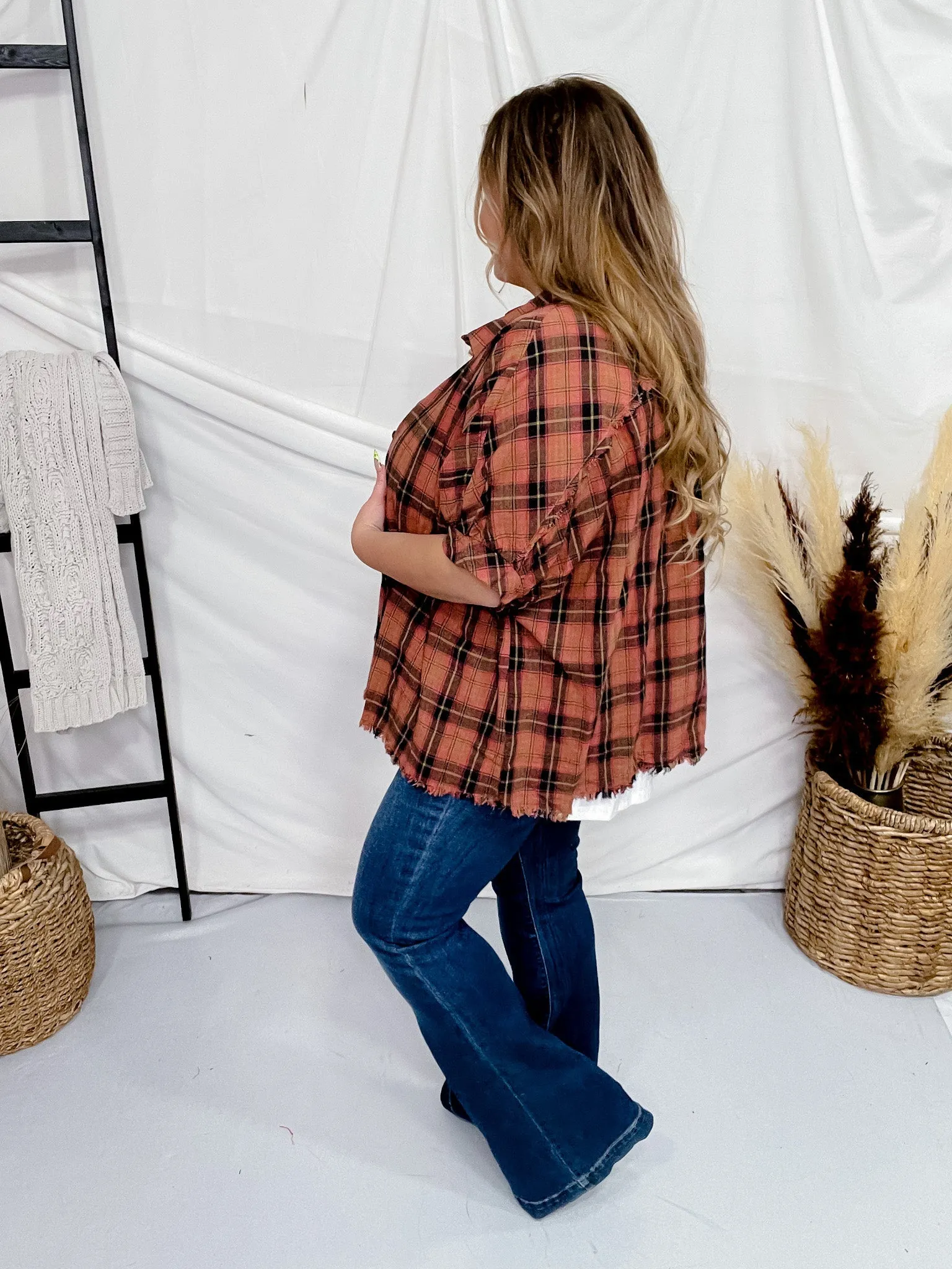 Rosewood Plaid Button Down Short Sleeve Top FINAL SALE