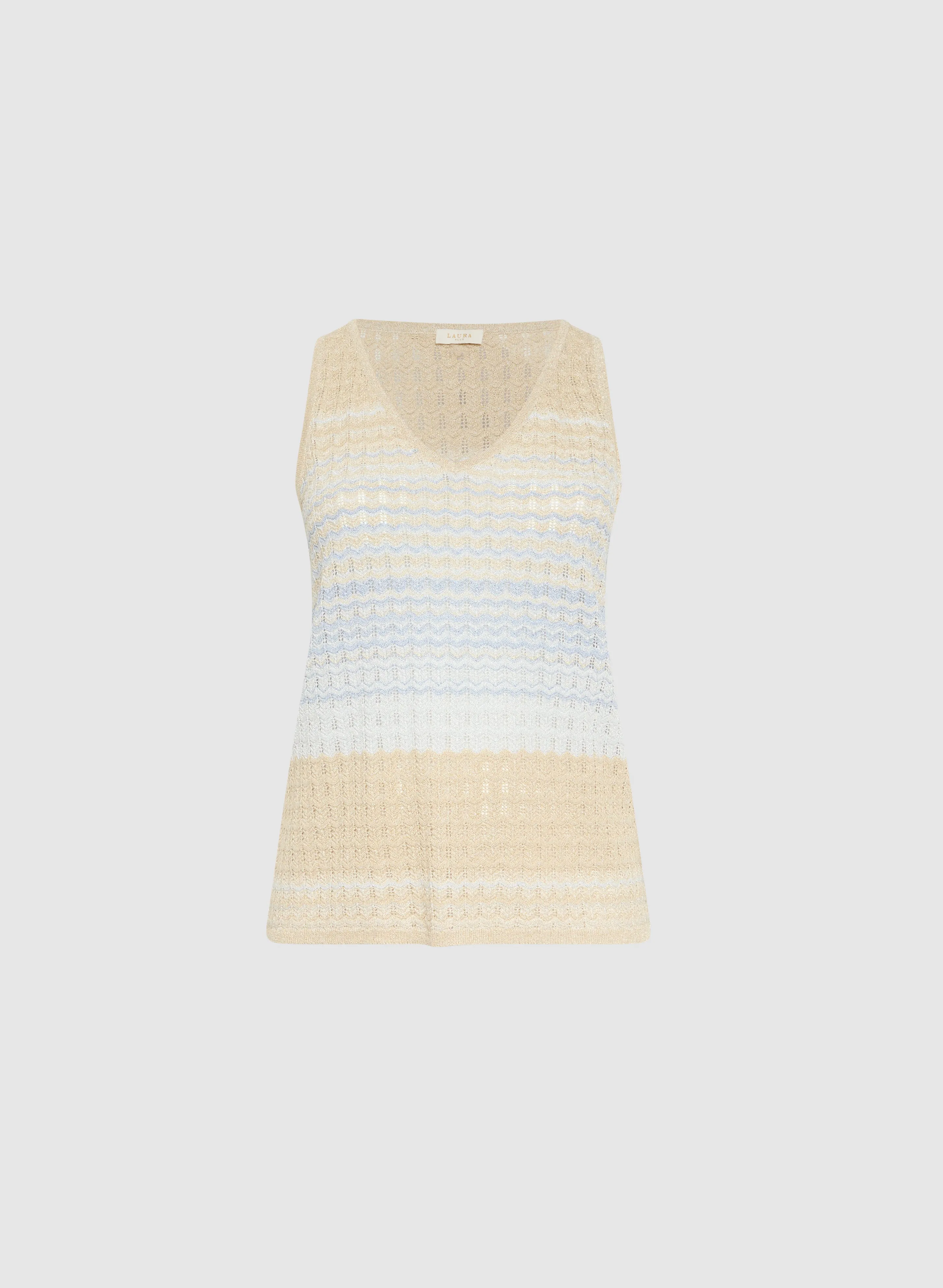 Striped Sleeveless Pointelle Sweater