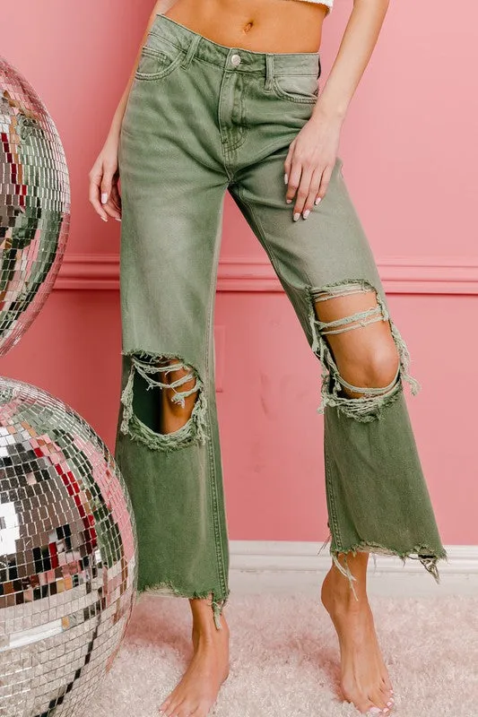 Trendy Chic Vintage Washed Wide Leg Pants