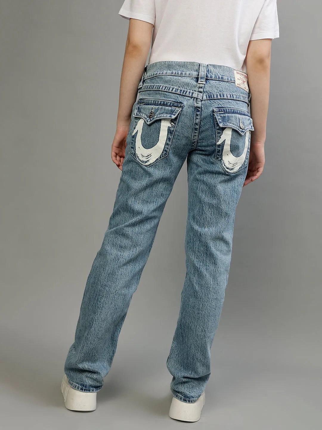 True Religion Womens Hs Ricky Relax Straight Fit Blue Mid Rise Jeans