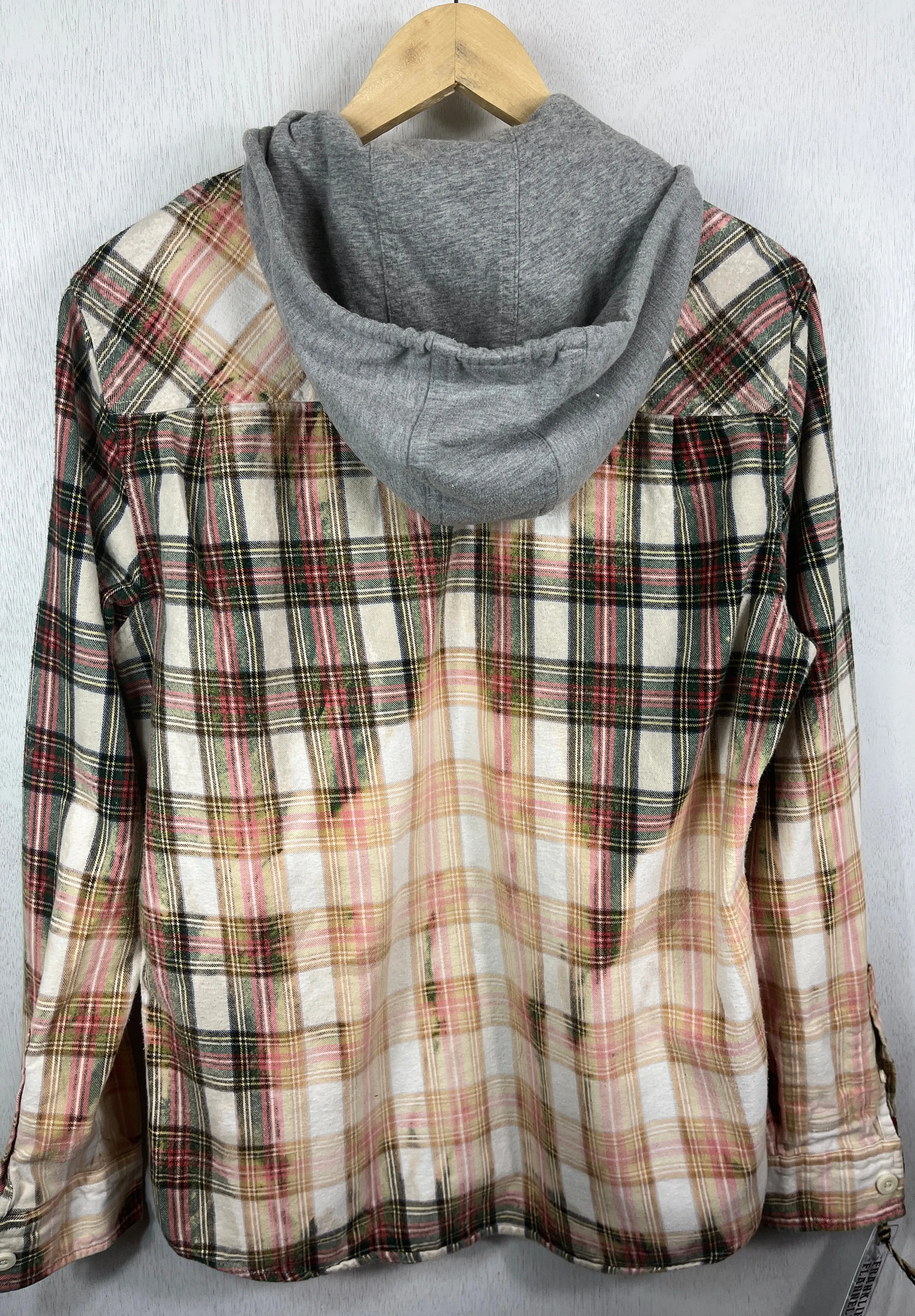 Vintage Red, Green, White and Gold Flannel Hoodie Size Medium