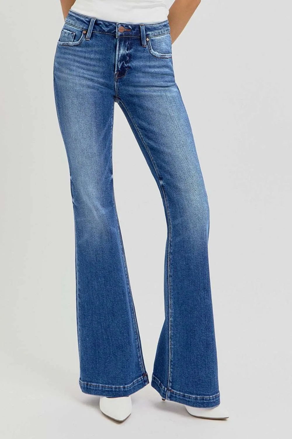 Vintage Vibe Low Rise Flare Jeans with Pockets