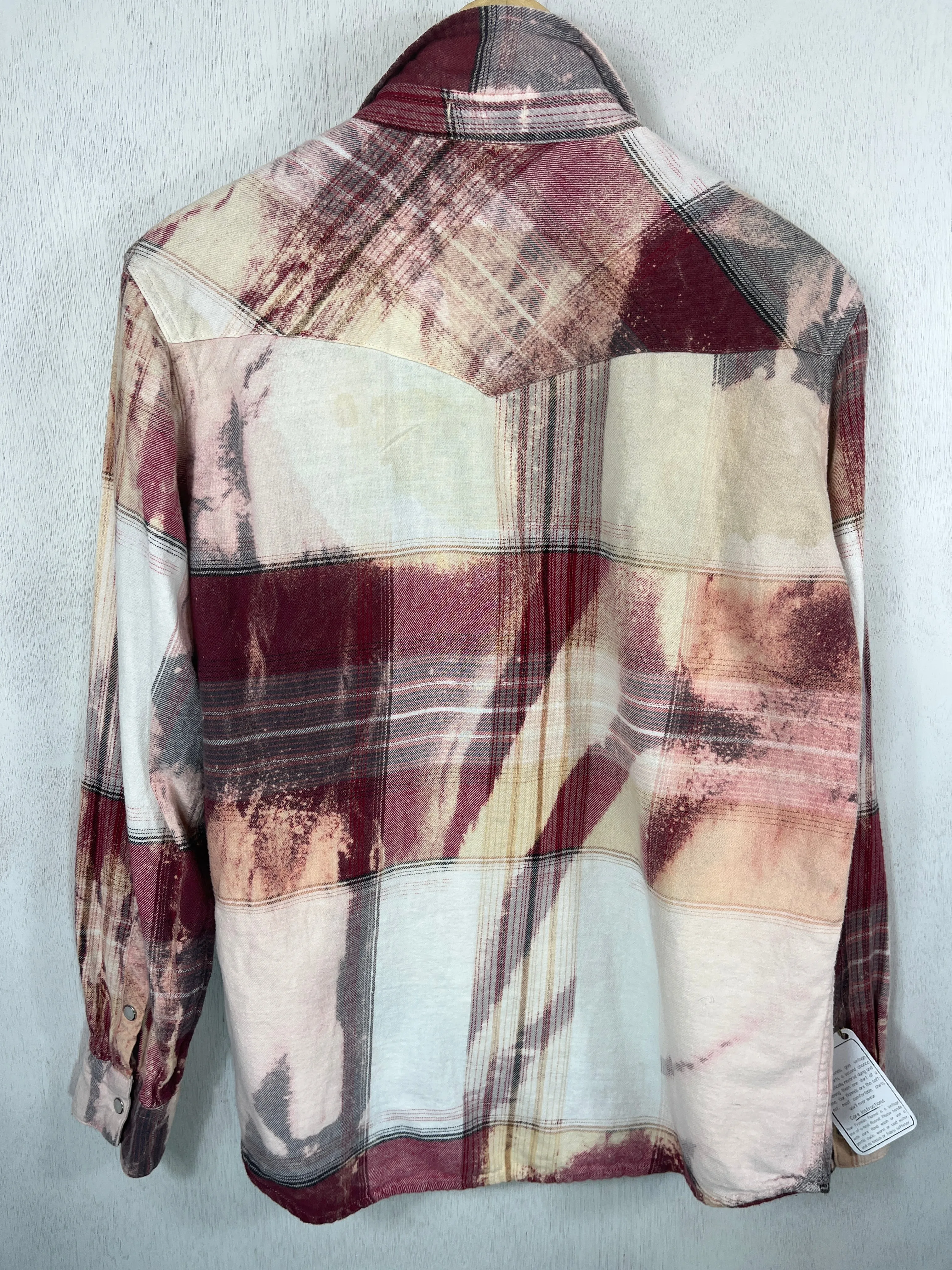 Vintage Western Style Pink, Grey, Cranberry and White Flannel Size Medium
