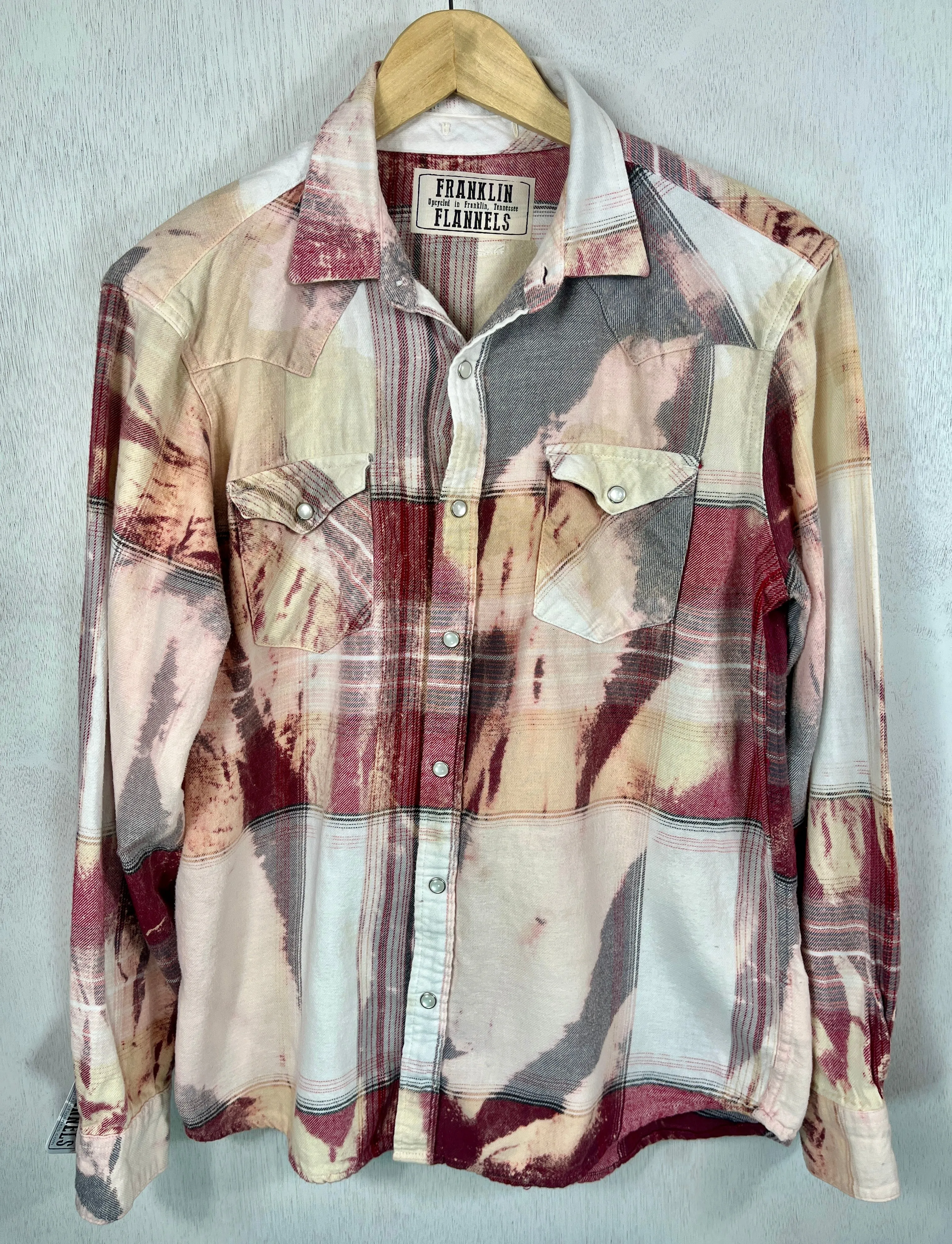 Vintage Western Style Pink, Grey, Cranberry and White Flannel Size Medium
