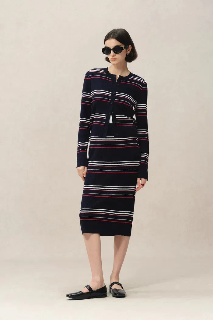 Vito Striped Cardigan in Lyocell Blend Knit