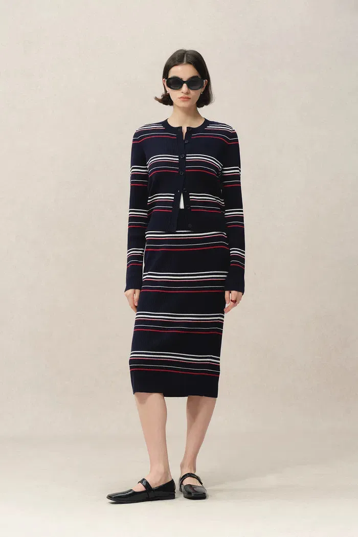 Vito Striped Cardigan in Lyocell Blend Knit