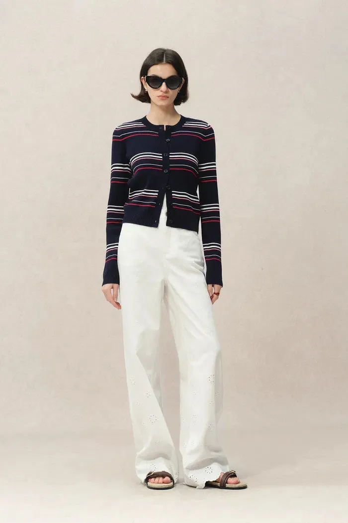 Vito Striped Cardigan in Lyocell Blend Knit