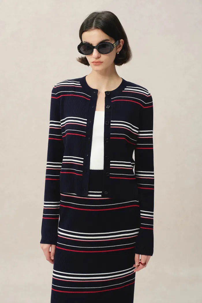 Vito Striped Cardigan in Lyocell Blend Knit