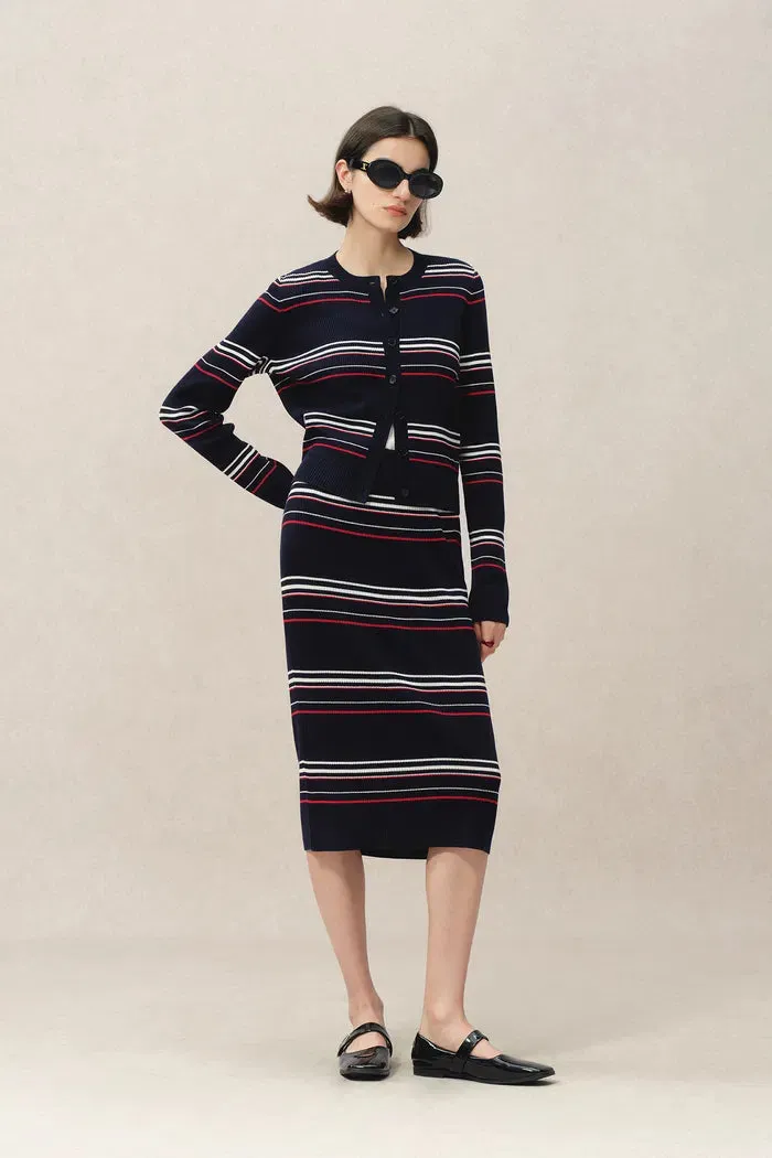 Vito Striped Cardigan in Lyocell Blend Knit