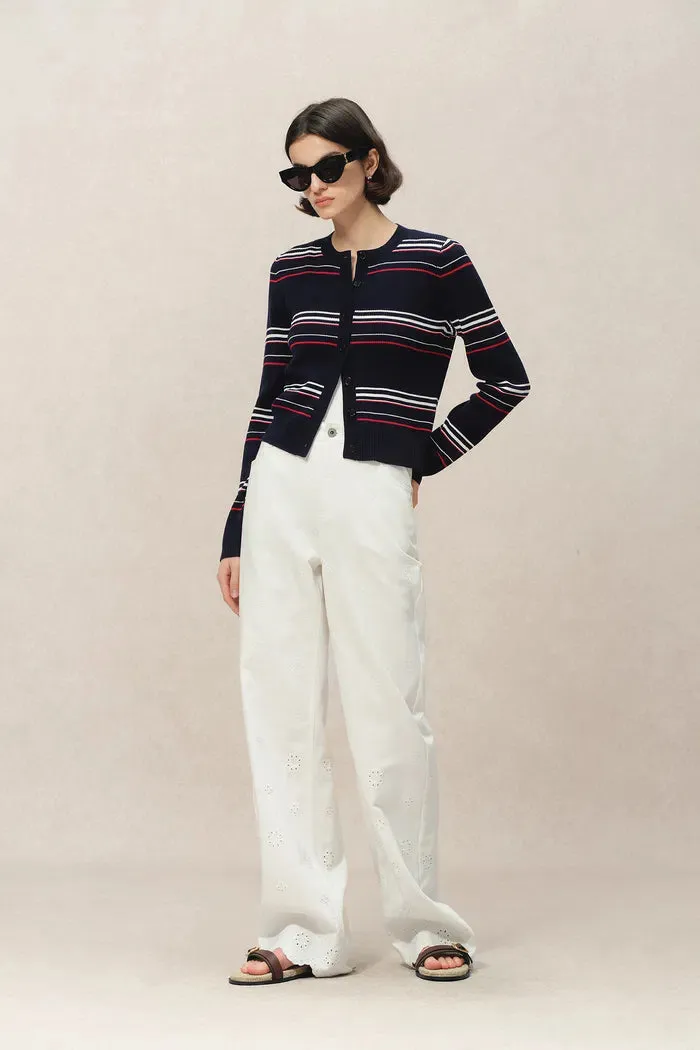 Vito Striped Cardigan in Lyocell Blend Knit