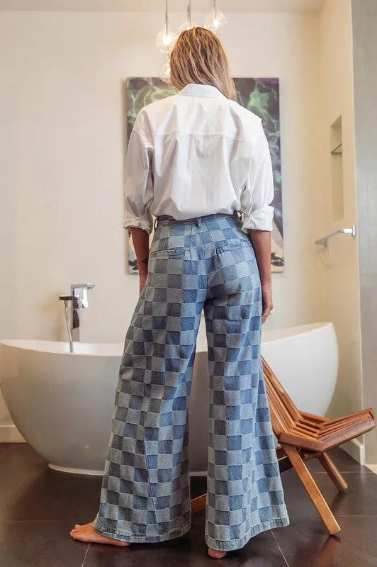 Wash Two denim Checkered Jeans