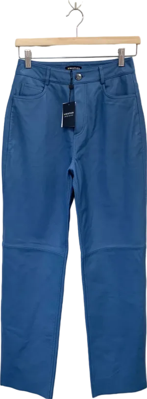 Whistles Blue Straight Leg Leather Trouser UK 08