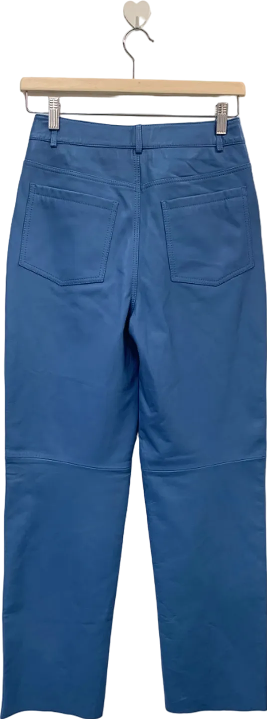 Whistles Blue Straight Leg Leather Trouser UK 08