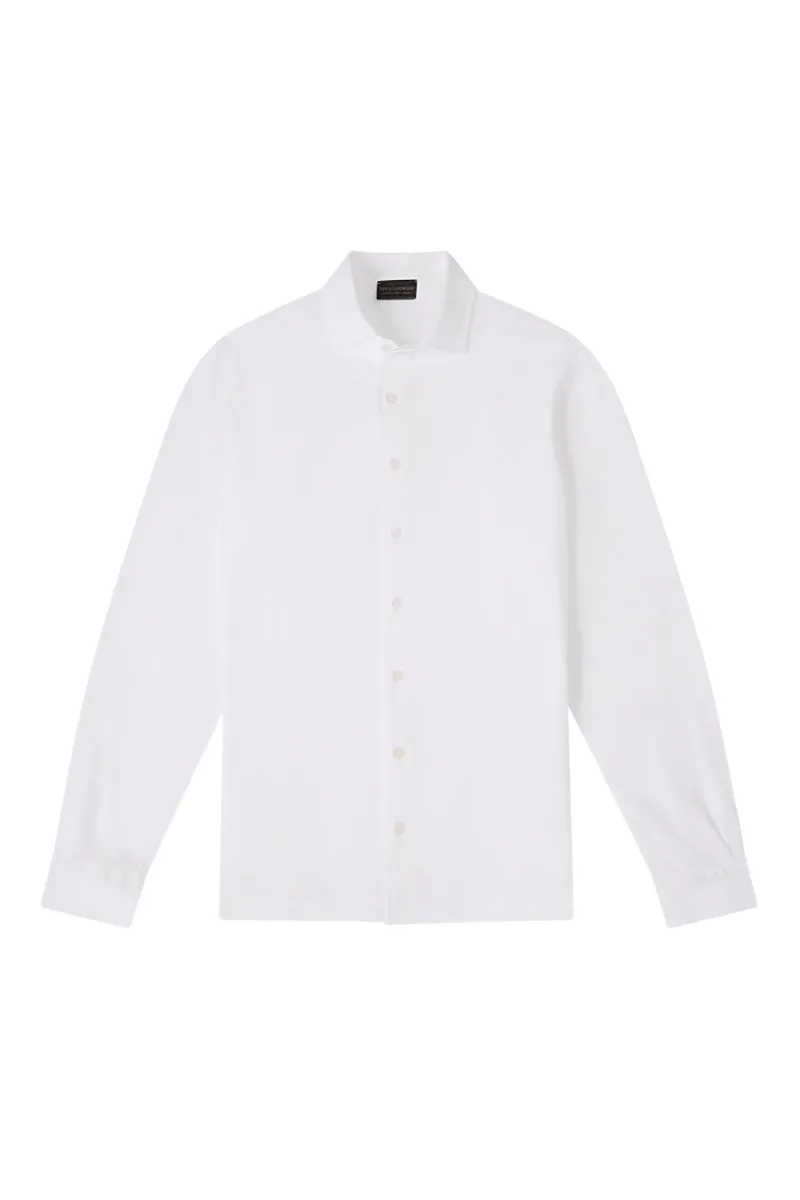 White Long Sleeve Piqué Cotton Shirt