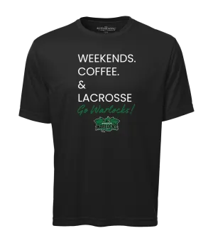 Windsor Warlocks Weekends. Coffee & Lacrosse Adult Dri-Fit T-Shirt with Printed Logo