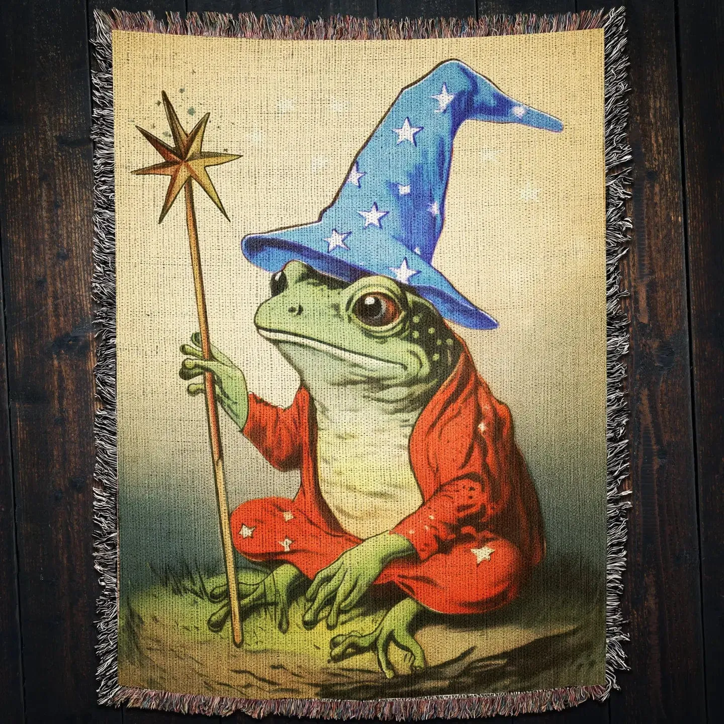 Wizard Frog Magic Witchy Decor Fantasia Woven Throw Blanket 37" X 52"