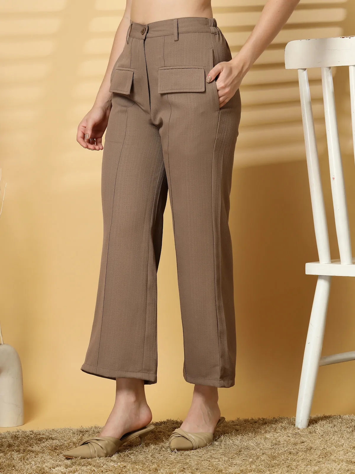 Women Solid Cotton Formal Trousers
