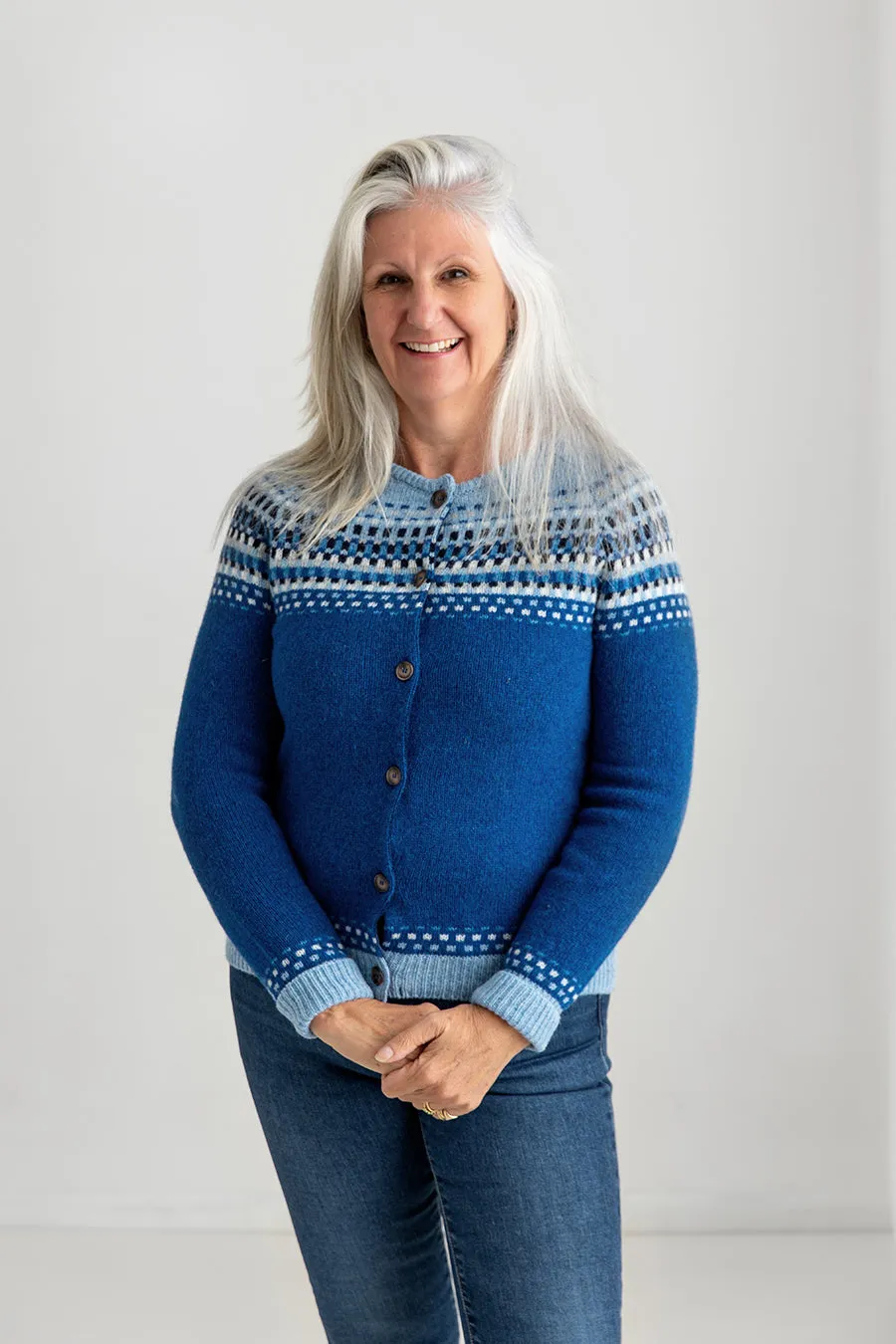 Womens Building Blocks Fair isle Cardigan - Blue