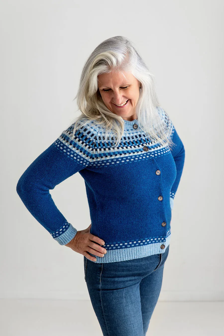Womens Building Blocks Fair isle Cardigan - Blue