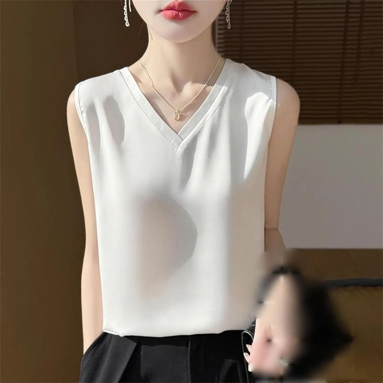 Women's Lightweight Casual Tank Top & Camisole Summer V-Neck Sleeveless Vest Loose Fit Undershirts to Wear Under Blazers