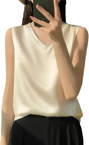 Women's Lightweight Casual Tank Top & Camisole Summer V-Neck Sleeveless Vest Loose Fit Undershirts to Wear Under Blazers