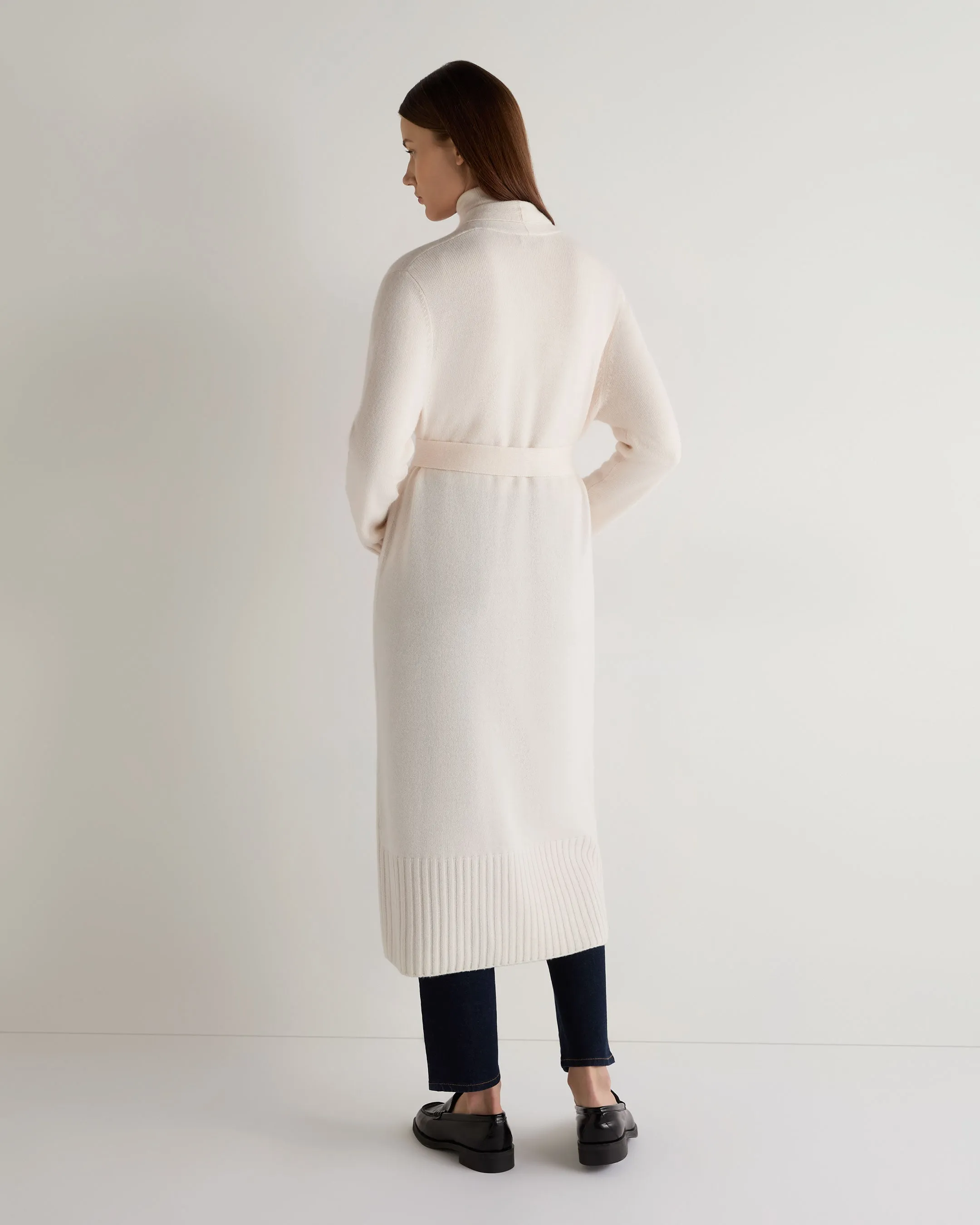 Women's Longline Cashmere Cardigan New Ivory White