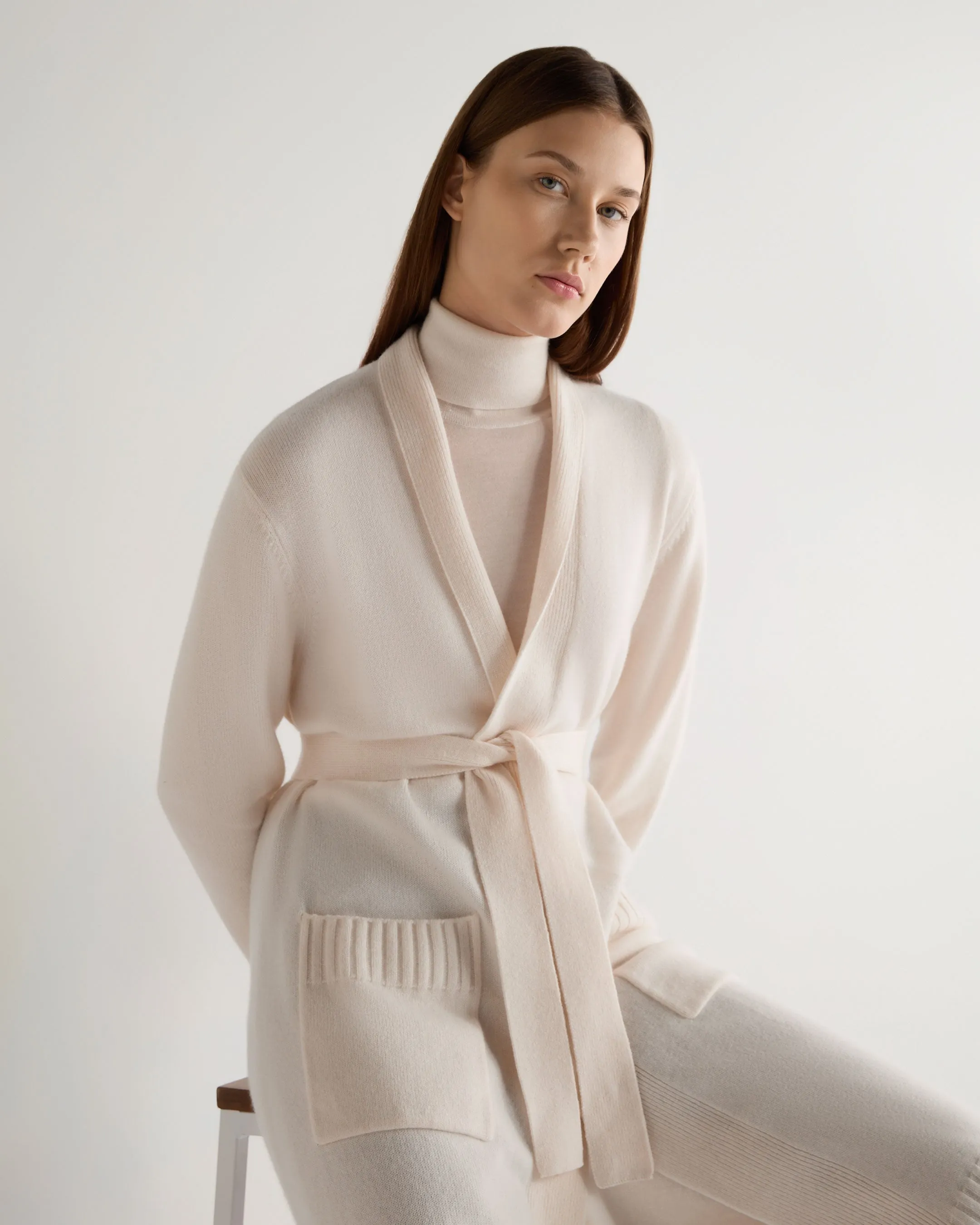 Women's Longline Cashmere Cardigan New Ivory White