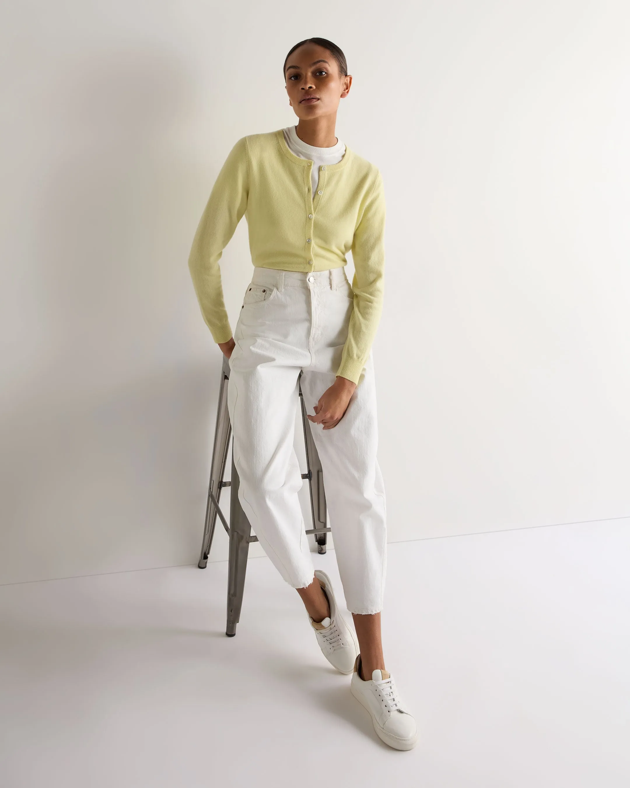 Women's Olivia Round Neck Cashmere Cardigan Granita Yellow