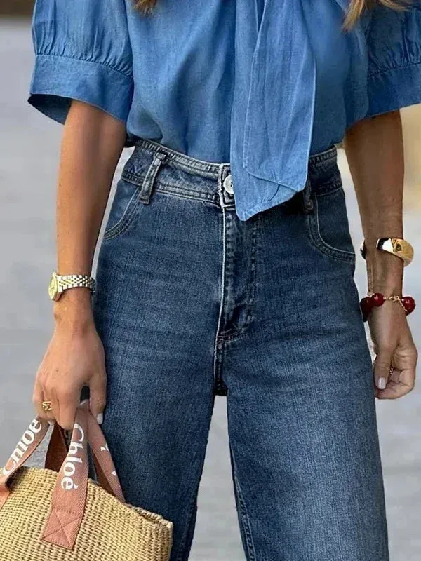 Women's Vintage High Waist Gradient Straight Jeans