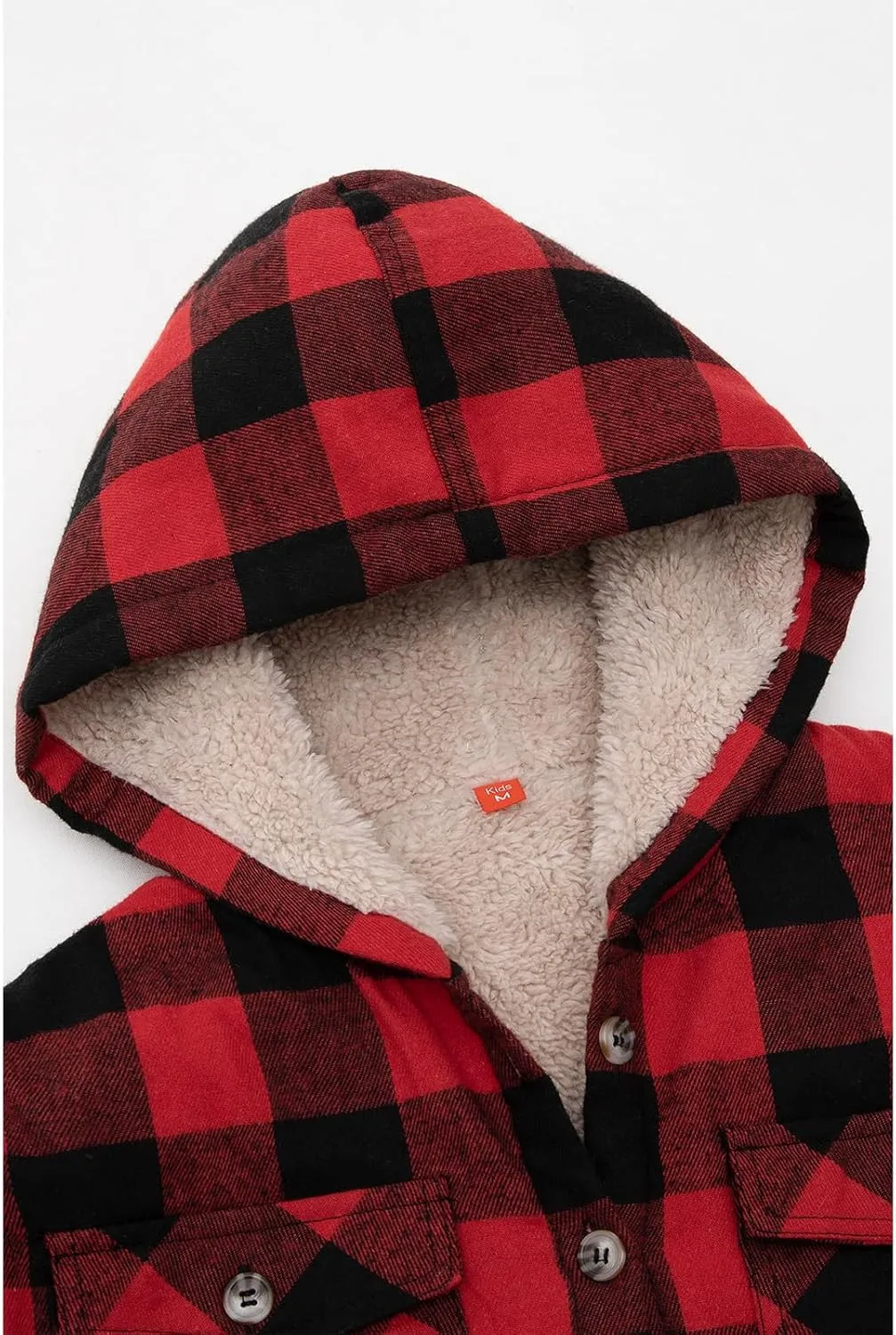ZENTHACE Boys Sherpa Fleece Lined Flannel Plaid Button Down Shirt Jacket,Hooded Flannel Shirt with Hand Pockets