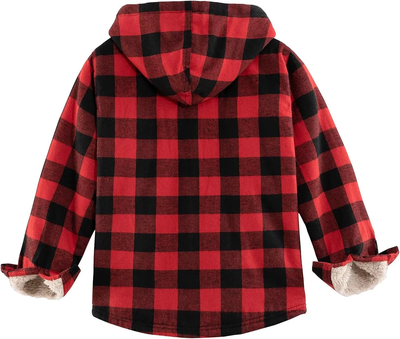 ZENTHACE Boys Sherpa Fleece Lined Flannel Plaid Button Down Shirt Jacket,Hooded Flannel Shirt with Hand Pockets