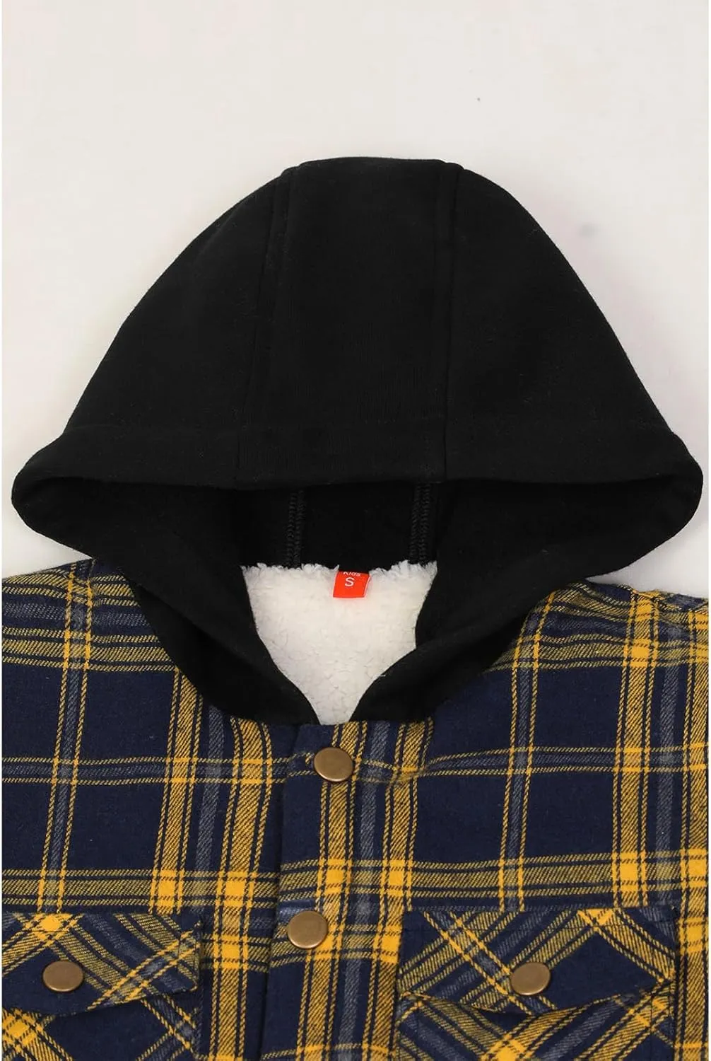 ZENTHACE Kids Boys Girls Sherpa Lined Flannel Shacket Jacket,Hooded Plaid Snap Shirt,Fall Winter Playwear